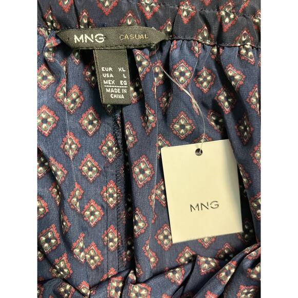 Mango Casual A-line Mini Skirt Pockets Navy Geometric Print Size Large‎ - Picture 6 of 9